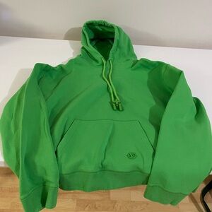 LV Vibrant Green Hoodie with Ribbed Cuffs and Soft Texture Flower String stopper